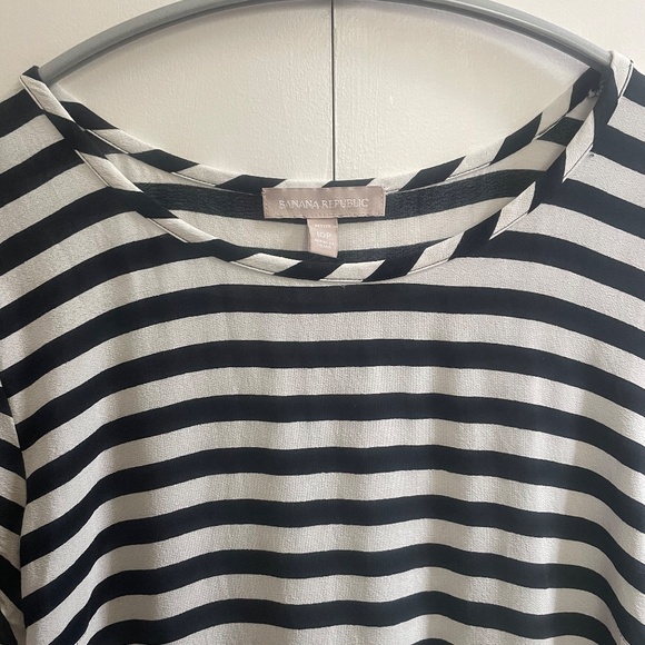 Banana Republic Black & White Stripe Sailor Short Sleeve Peplum Blouse Top Sz 10 - Picture 4 of 11